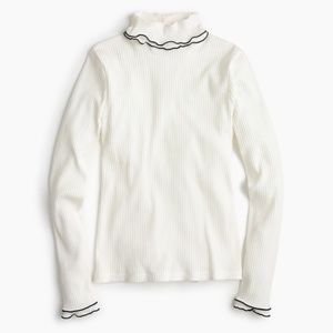 JCrew White Ribbed Turtleneck w/ Black Trim Medium